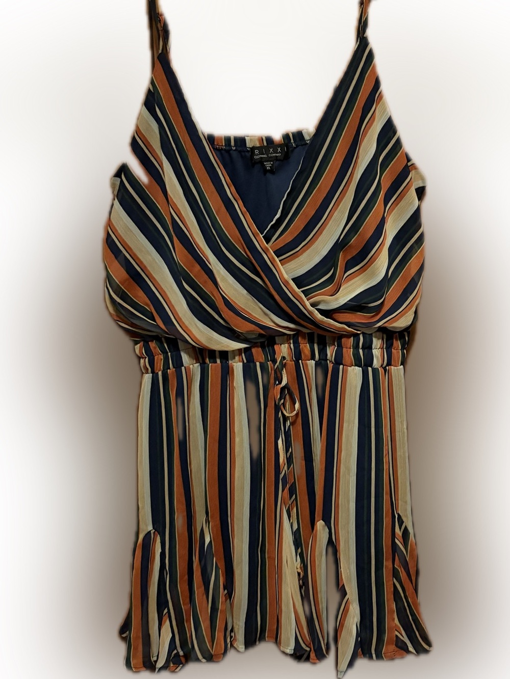Trixxi Navy, Rust, Cream and Tan Striped Sleeveless Mini Dress